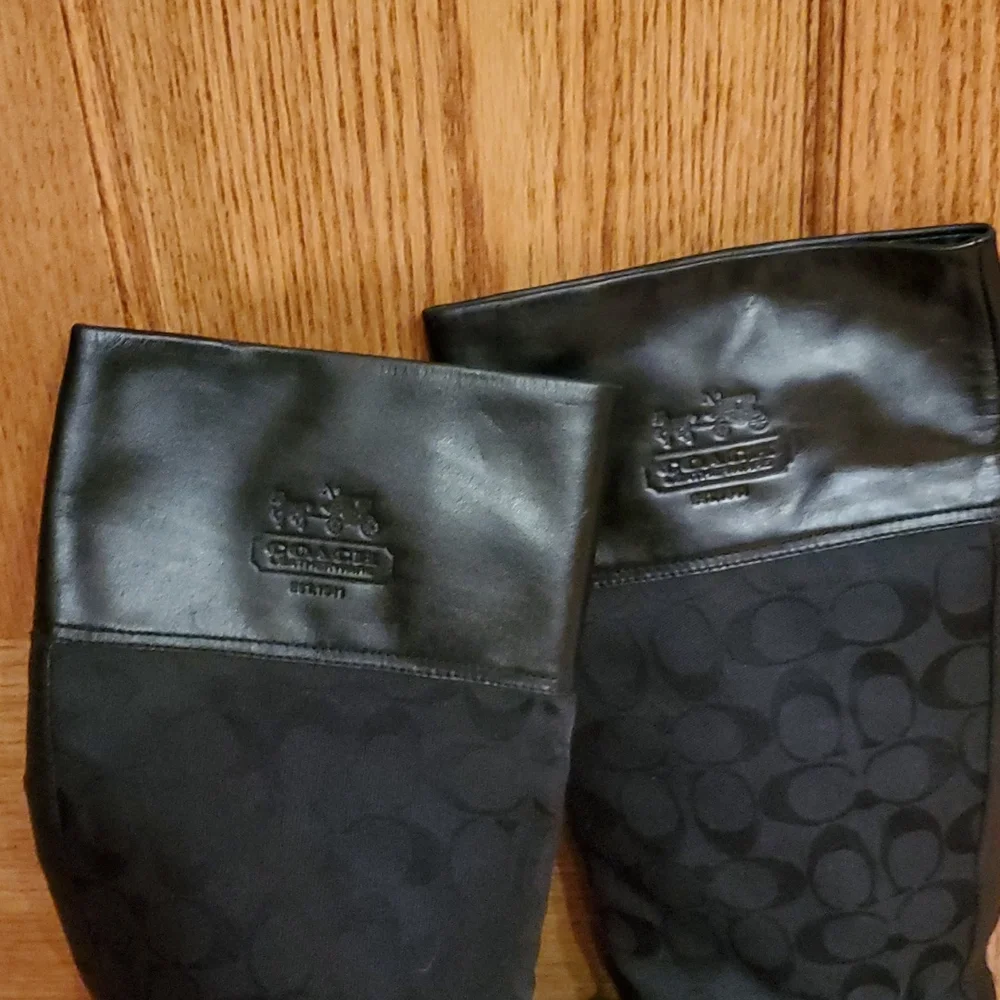 Coach Chrissi black boots size 7. Leather and Classic Coach print fabric uppers. - Picture 5 of 7